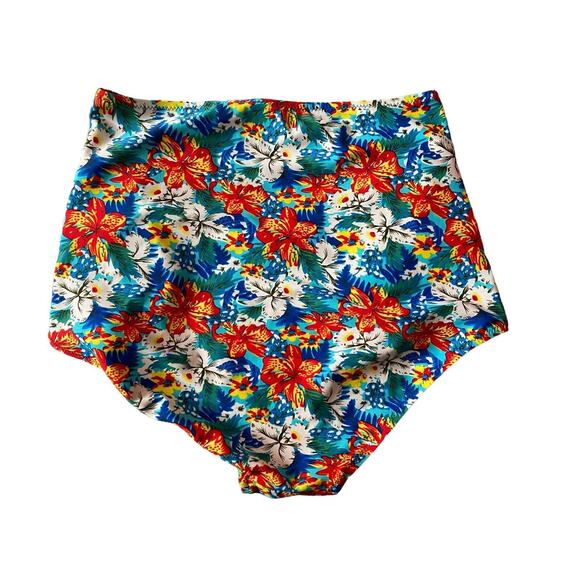 Women's Size Medium Bikini Bottom High Rise Tropical Floral Aloha Hawaii Ruched - Picture 5 of 8